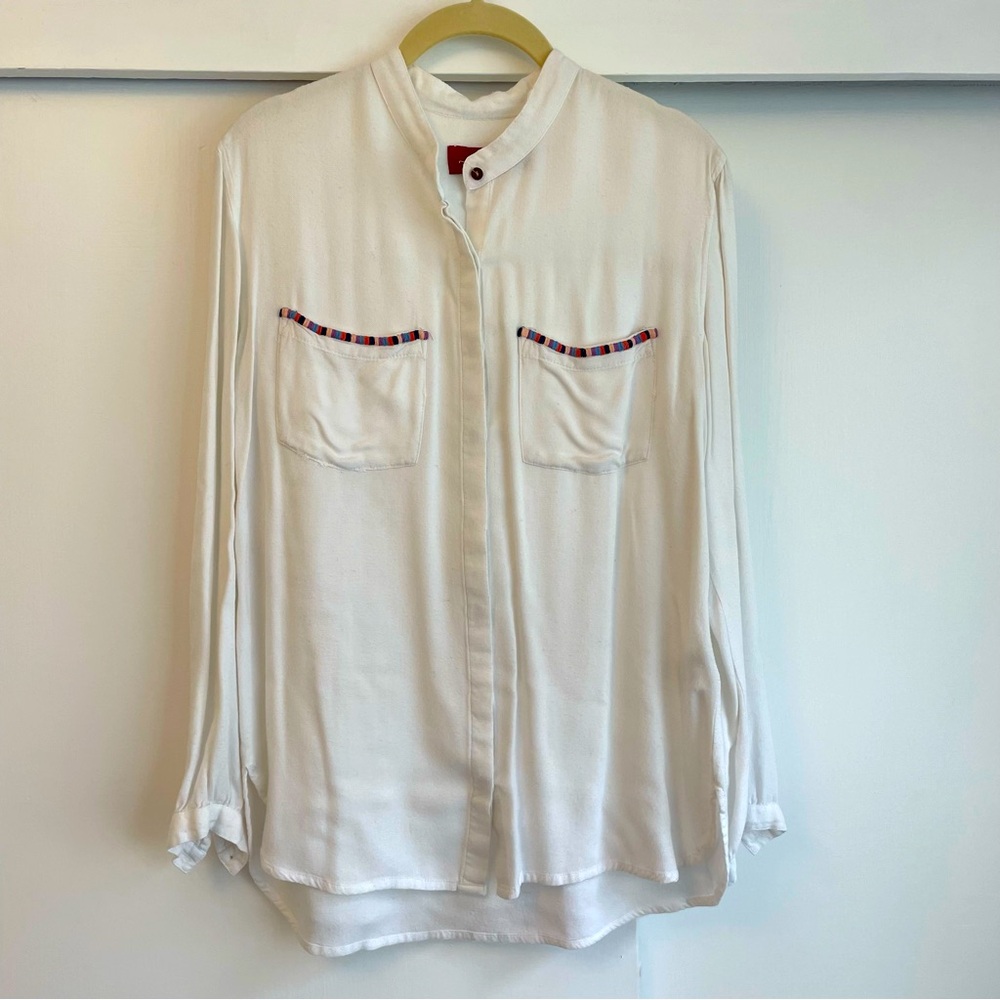 Tigerlily White Button Down with colorful embroidery size US 2